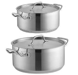 Stainless Steel Low Casserole Pots with Lids